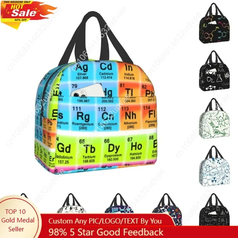 Periodic Table Elements Insulated Lunch Bags for Camping Travel Science Chemistry Chemical Waterproof Cooler Thermal Bento Box