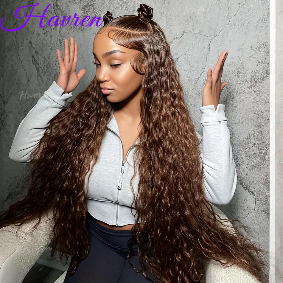 Hd 13X4 مجعد الشوكولاته براون الدانتيل الجبهة خصلات الشعر المستعار الإنسان قبل قطعها الملونة 13X6 موجة عميقة شفافة الدانتيل الباروكة الأمامية 30 بوصة