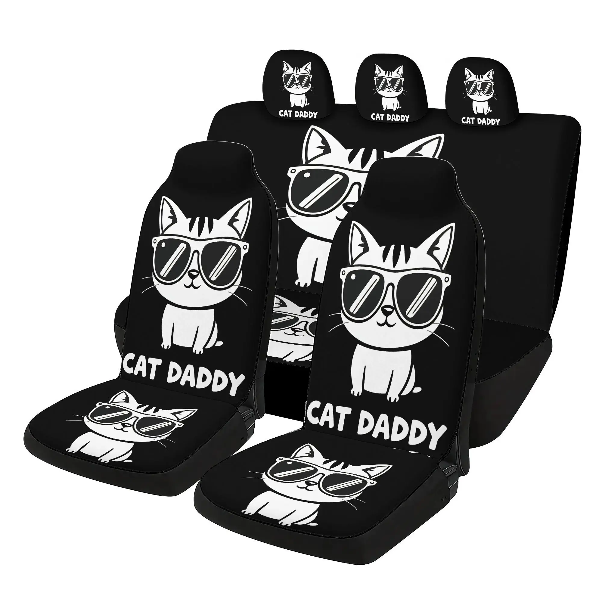CAT DADDY Car Seat Covers Set 7pcs, Universal Fit For Men And Women, Includes 2 Front Seat Covers, 1 Rear Seat Back Cover, 1 Rea