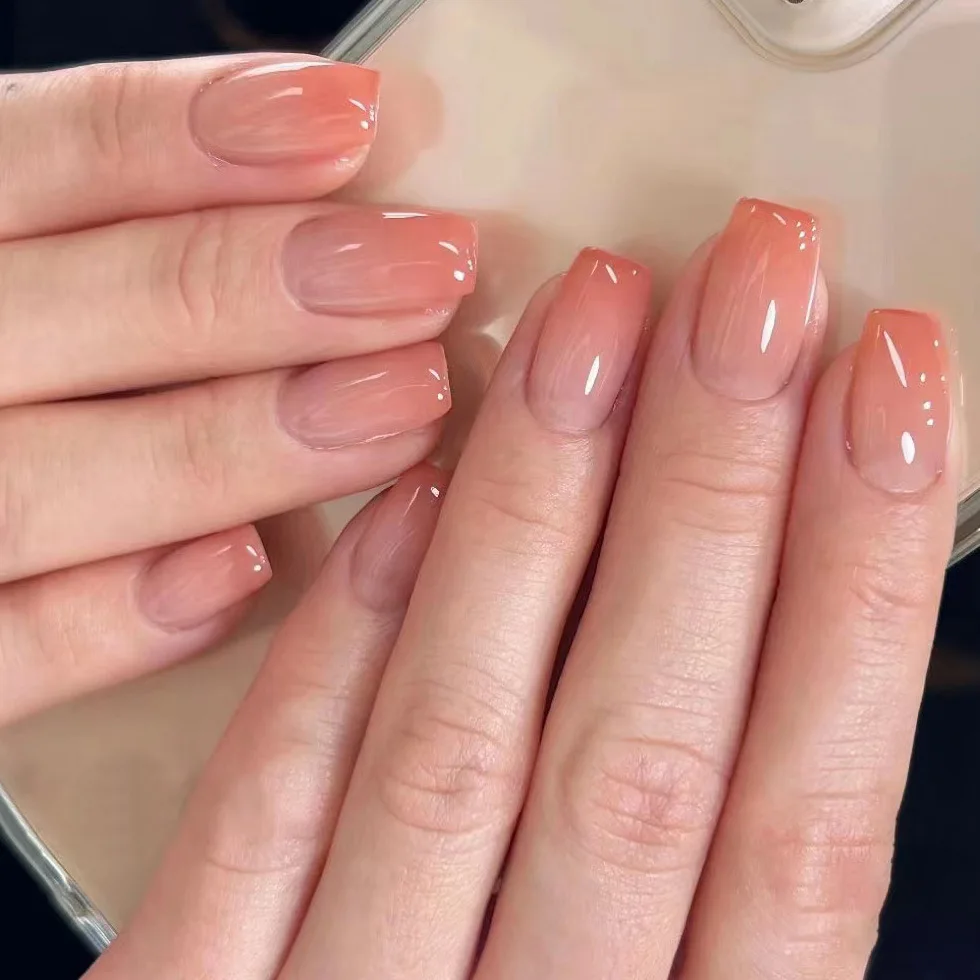 Faux ongles mi-longs à pression Simple, avec colle gelée, courts, carrés, portables, finition acrylique française, Art de manucure pour femmes, 24 pièces