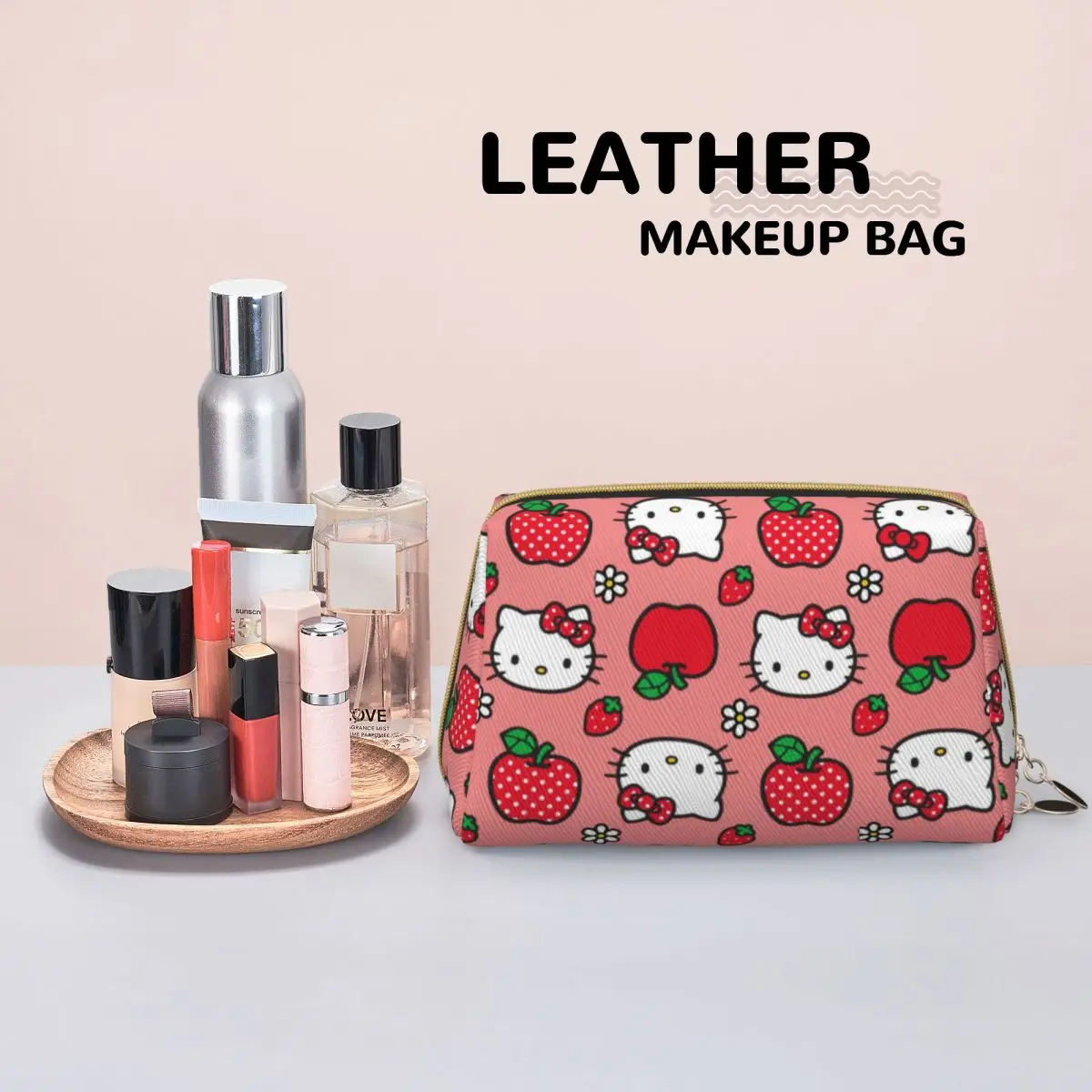 Trendy Girl Storage Bag Sanrio Cute Hello Kitty Leather Makeup Bag Accessories Sanrio Cartoon Large Zipper Beauty Toiletry