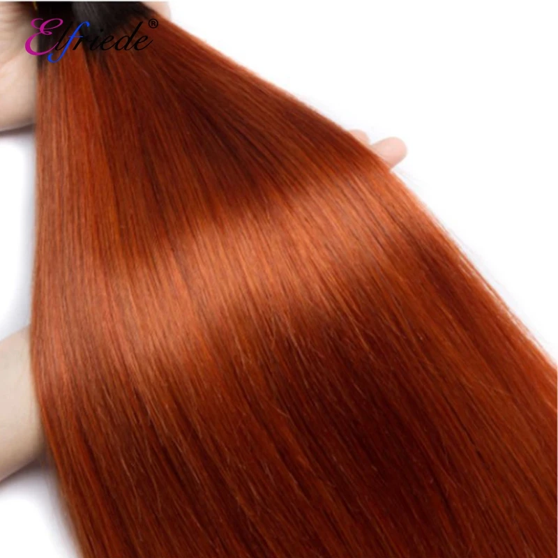 Elfriede T1B/350 Straight Ombre Color Hair Bundles with Closure Brazilian Remy Human Hair Wefts 3 Bundles with Lace Closure 4x4