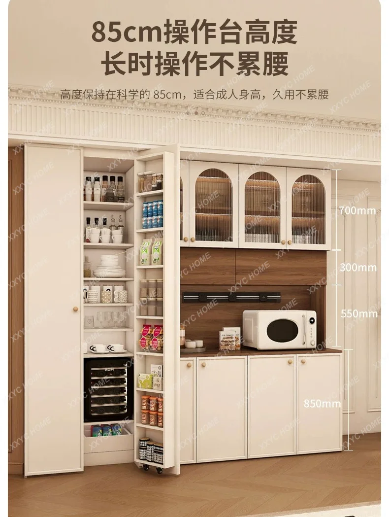 Cream wind solid wood dining side cabinet, living room against the wall integrated embedded refrigerator cabinet