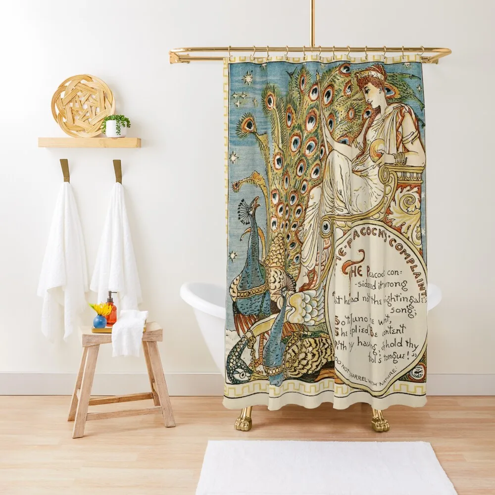 GODDESS JUNO AND THE COMPLIANT OF PEACOCK Art Nouveau Aesop Fables Shower Curtain Waterproof Bathroom Shower Curtain