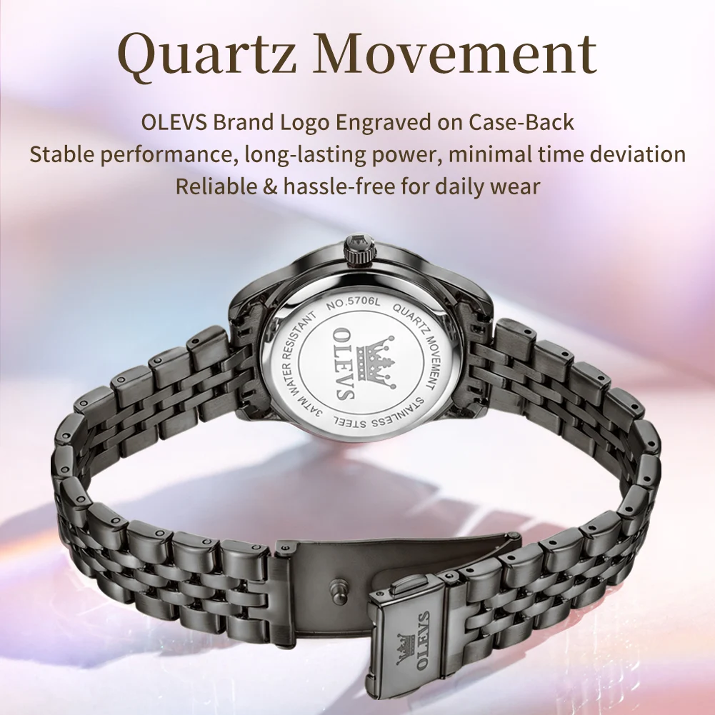 OLEVS 5706 Women Quartz Watch Green Dial Gold Stainless Steel Bracelet Day Date Roman Numeral Ladies Wristwatch Gift