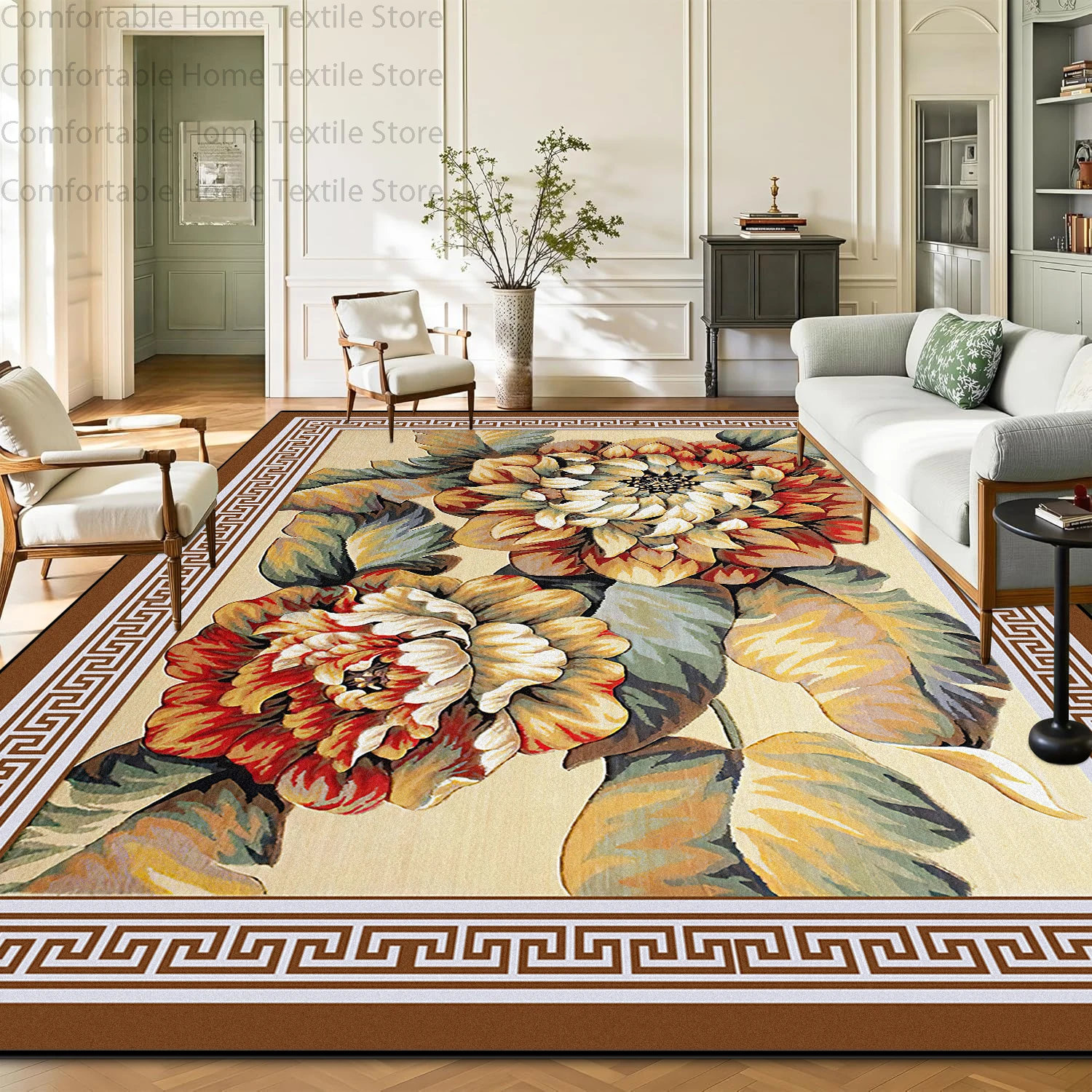 New Chinese Oriental Floral Living Room Carpet Washable Non-slip Large Size Coffee Tables Rug Soft Foldable Decoration Home Mat