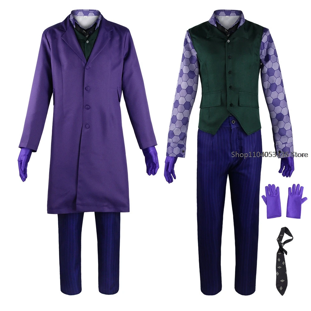 Uniform for Adult Halloween Dress Up Party Clown Heath Ledger Suit Cosplay Movie&tv Dark Knight Joker Costumes Purple Jacket