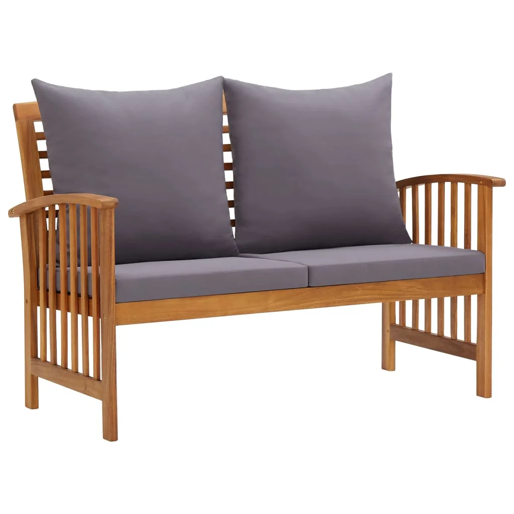 Patio Bench with Cushions Dark gray 46.9 x 26.4 x 32.7 Solid Acacia Wood Outdoor Chair Porch Furniture