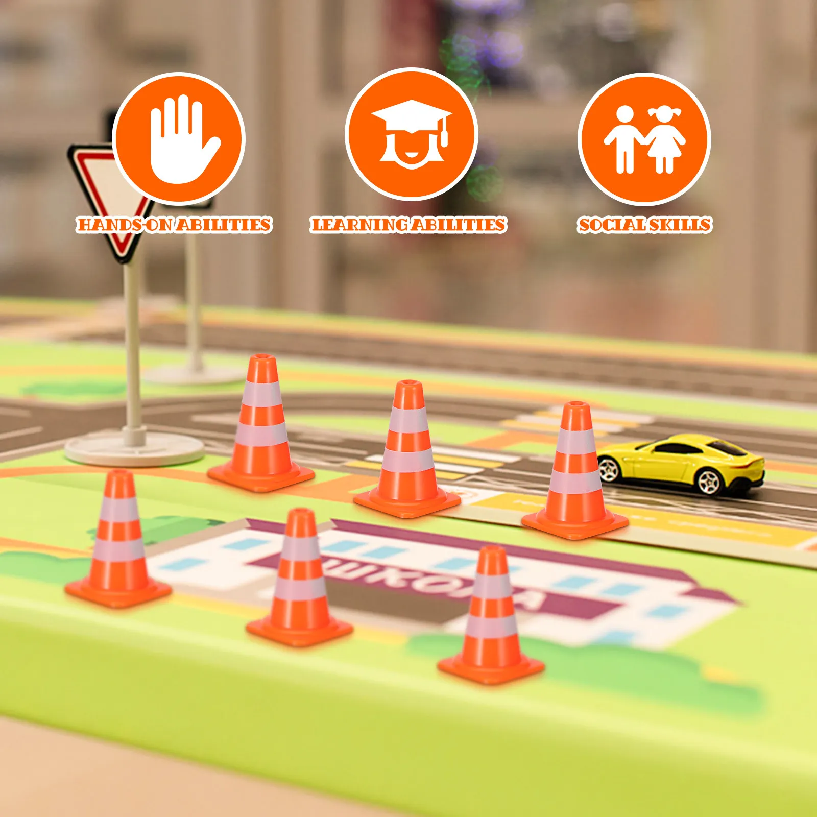 

Miniature Traffic Cones Simulation Sign Set Road Safety Toys for Kids Construction Scene Models Learning Educational Game