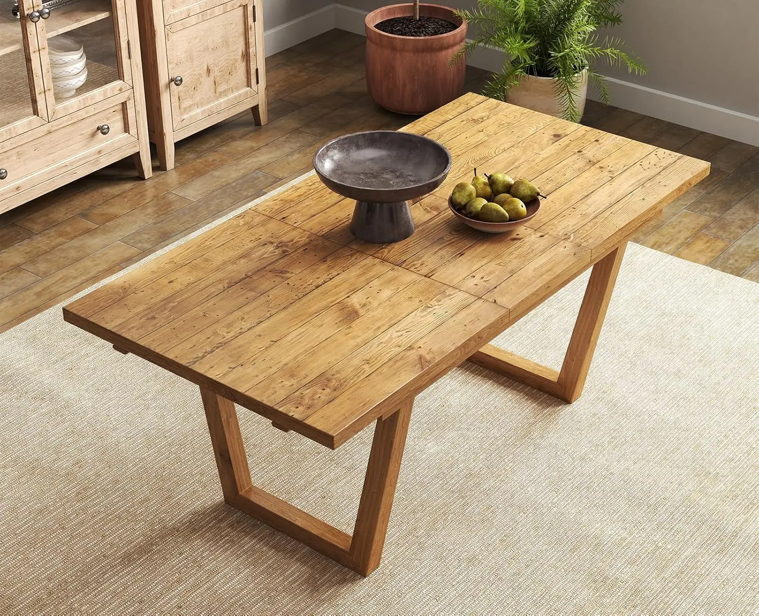 Extendable Dining Table 55-71in Solid Wood Frame Space-Saving Kitchen Dining Room Light Walnut, Customized