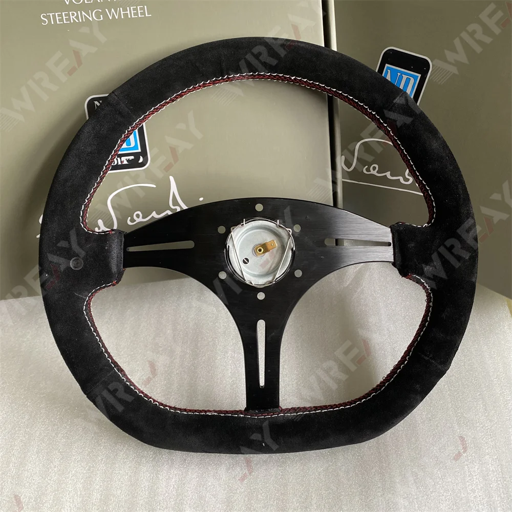 Car Modification D Shape Steering Wheel 14 Inch Competitive Racing Steering Wheel 340mm Suede Universal