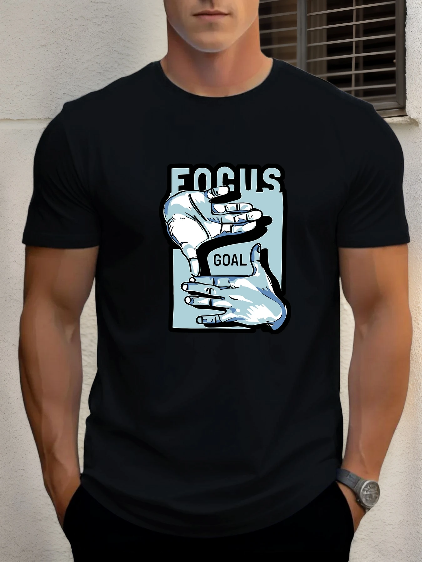 

T Shirts For Man FOCUS GOAL 100% Cotton Graphic Printing Summer Round Neck T-Shirt Casual Breathable Street Style Daily Top