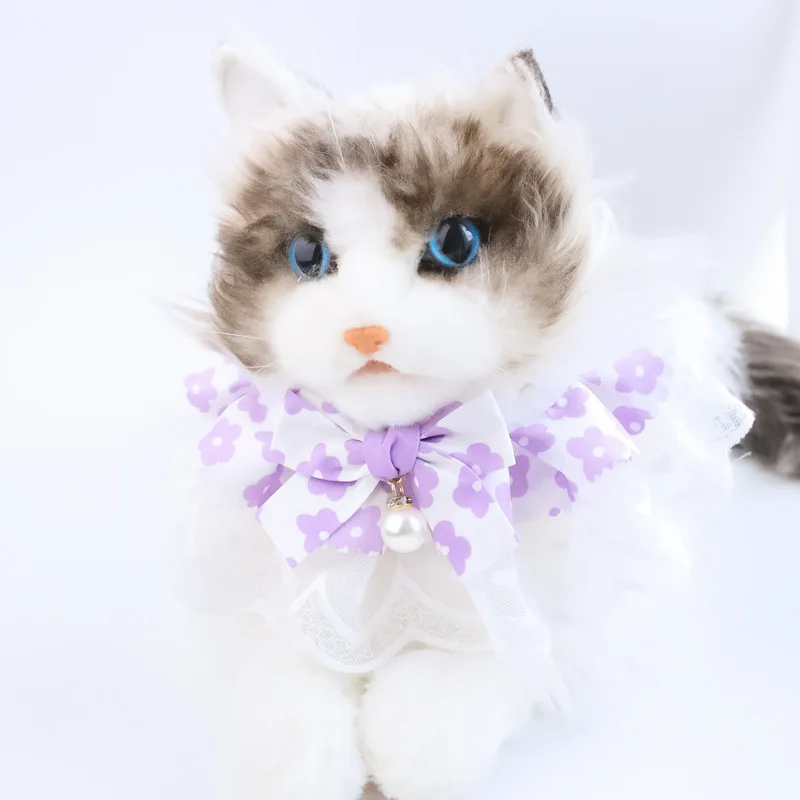 Fragmented Lace Flower Bow Ins Pet Drool Towel Cotton Material Pet Scarf Bow Decoration Collar for Dog Cat Accessories