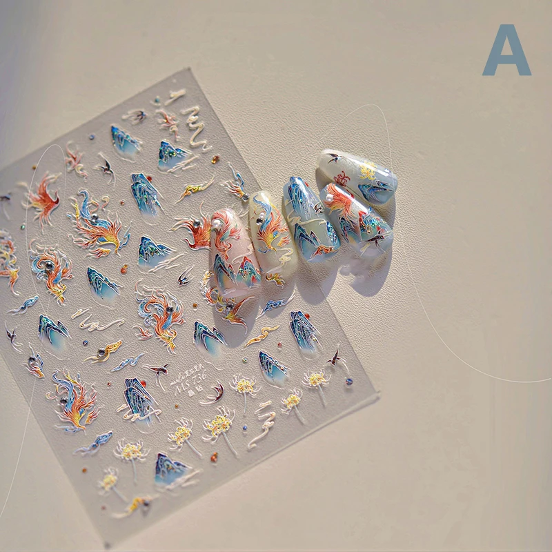 【WHB43】 Adesivi per unghie 3D in stile cinese Phoenix Mountain Cloud Decorazione di design Decorazione per decalcomanie per unghie fai da te Accessori per manicure
