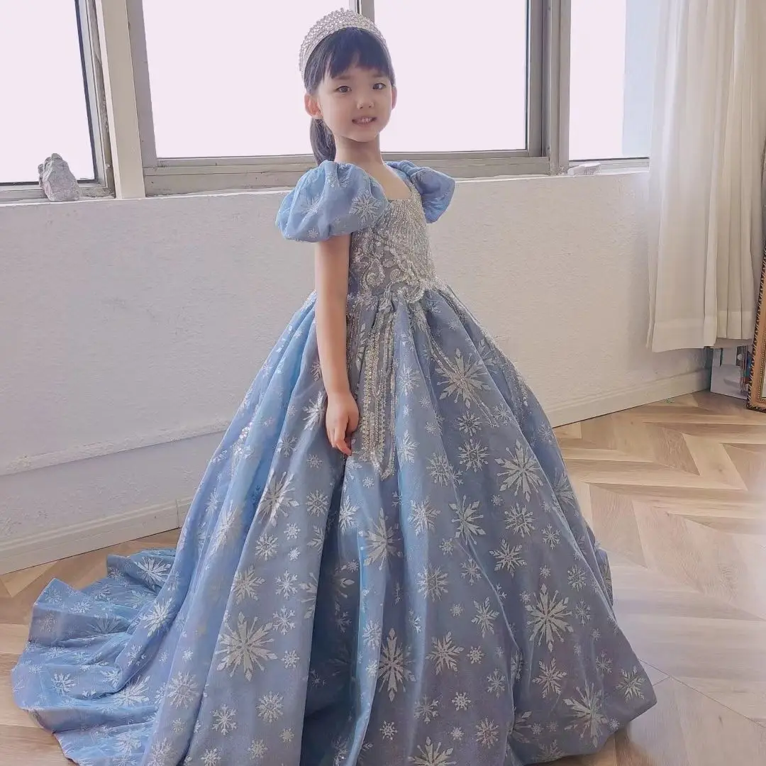 Schmetterlings kleid eleganter Rücken Schnürung blaue Kinder Prinzessin Kleid geeignet für Mädchen Geburtstags geschenke für Aufführungen Bankette