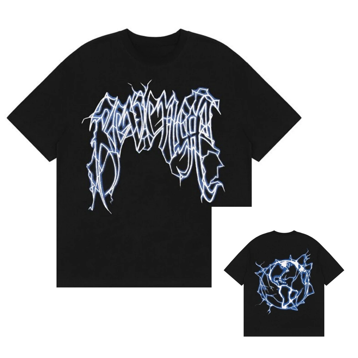 Reve 2026 Nge Thunder Lightning Logo Print Men and Women Short Sleeve High Street Loose Cotton Round Neck Half Sleeve Tee