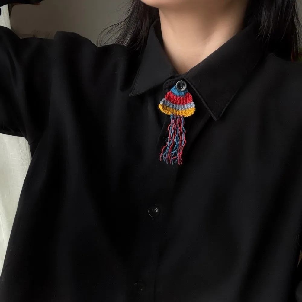 크리 에이 티브 불가사리 어린애 같은 단추 장식 꽃 해파리 니트 가짜 넥타이 부드러운 다채로운 DIY 셔츠 액세서리 남여