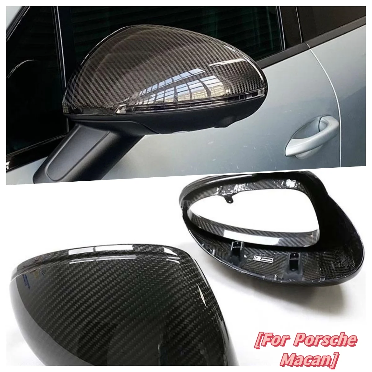 For MRD For Porsche Macan Dry Carbon Fiber Rearview Mirror Cover Mirror Cap M Style Clip On.