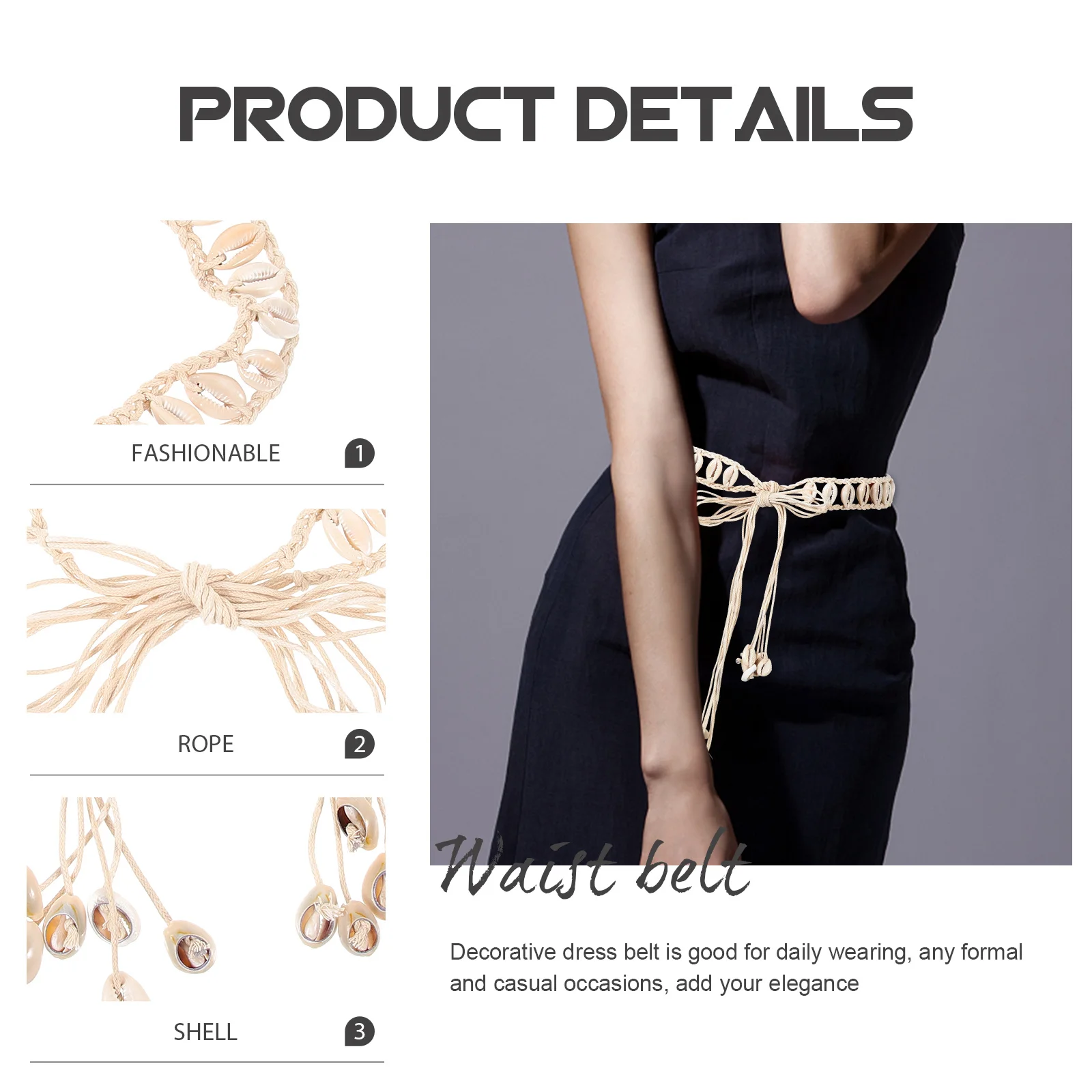 حزام خصر أنيق للنساء، حزام بتصميم شل لسراويل الملابس، إكسسوار ملابس رسمية أنيقة غير رسمية، إكسسوار أزياء نسائية #2