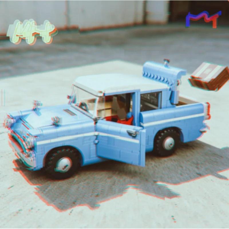 868pcs 2026 New Enchanted Flying Ford Anglia Building Blocks Wizard Witch Muggle Hand Scene Model Decor Birthday Festival Gifts