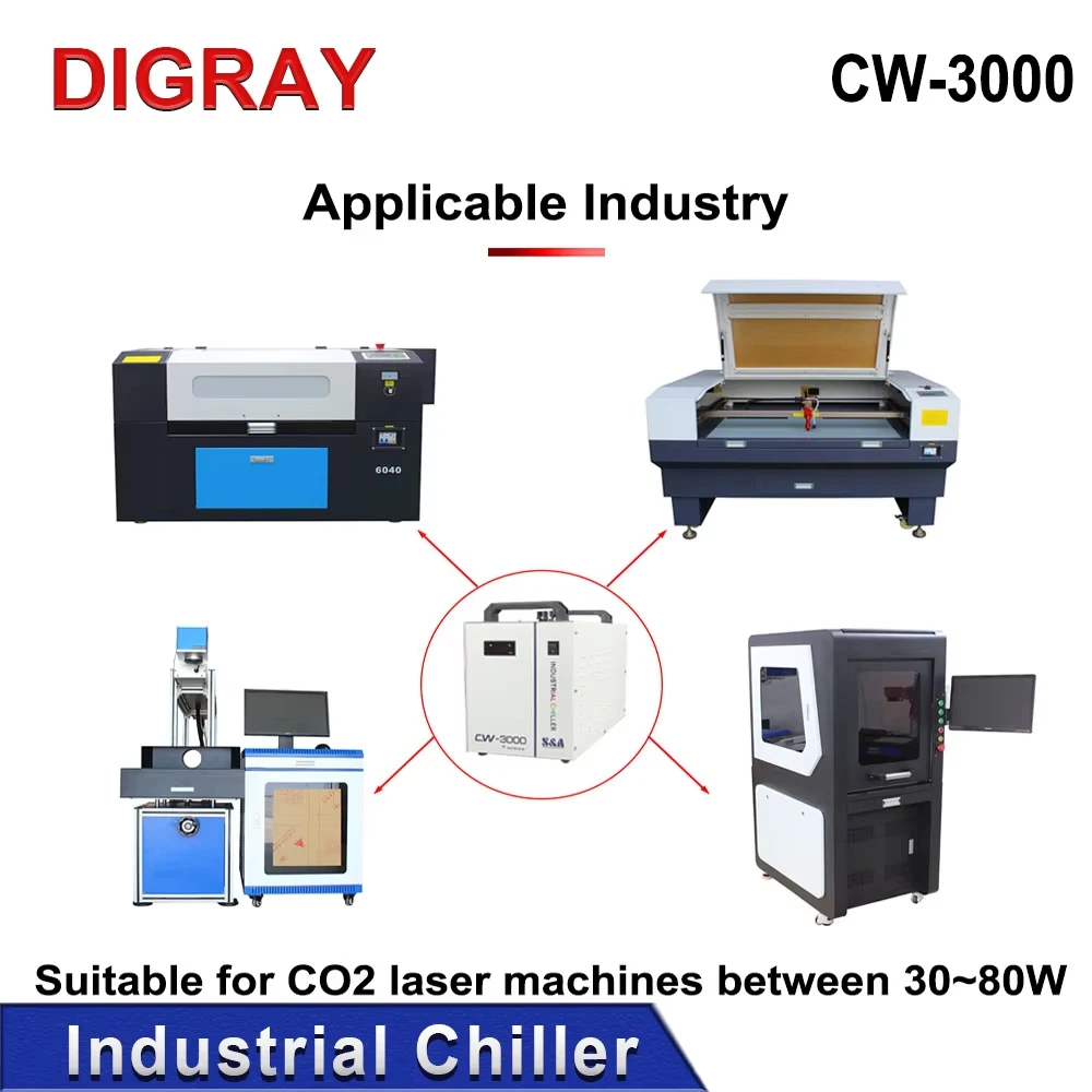 DIGRAY Industrial Chiller CW3000 Suitable For 30W ~ 80W Laser Tube CO2 Laser Cutting Engraving Machine Water Chiller - Image 4