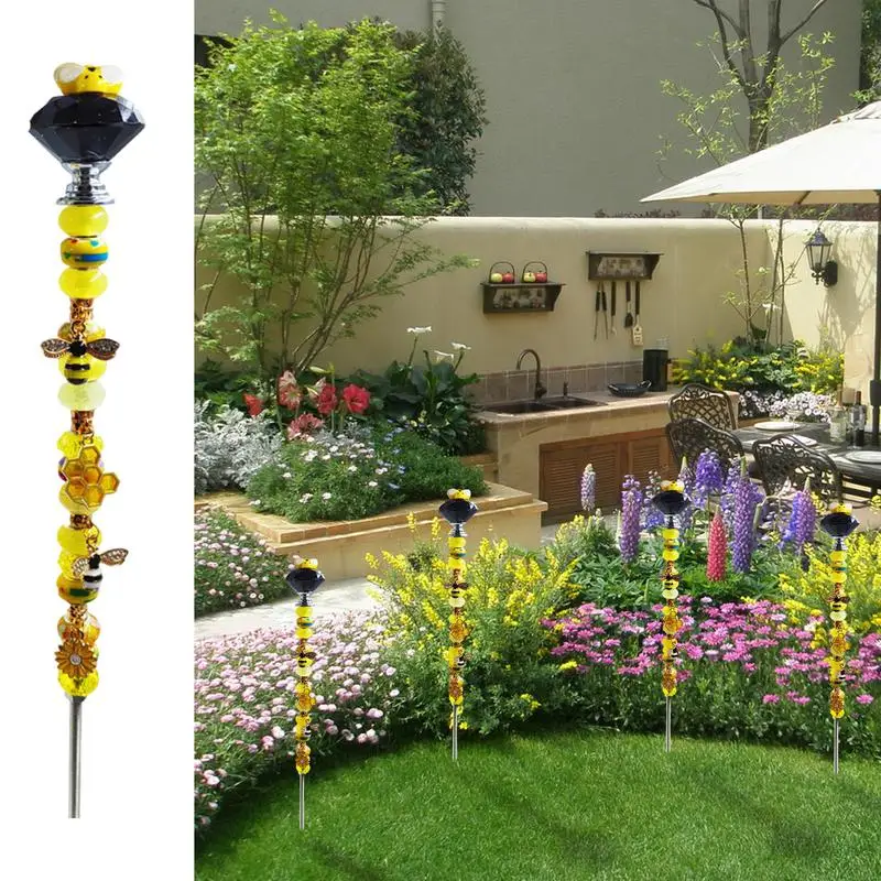 

1Pcs Bee Garden Stakes Creative Yard Colorful Bee Light Catcher Stakes Pathway Ornaments Waterproof Flower Pot Decoration