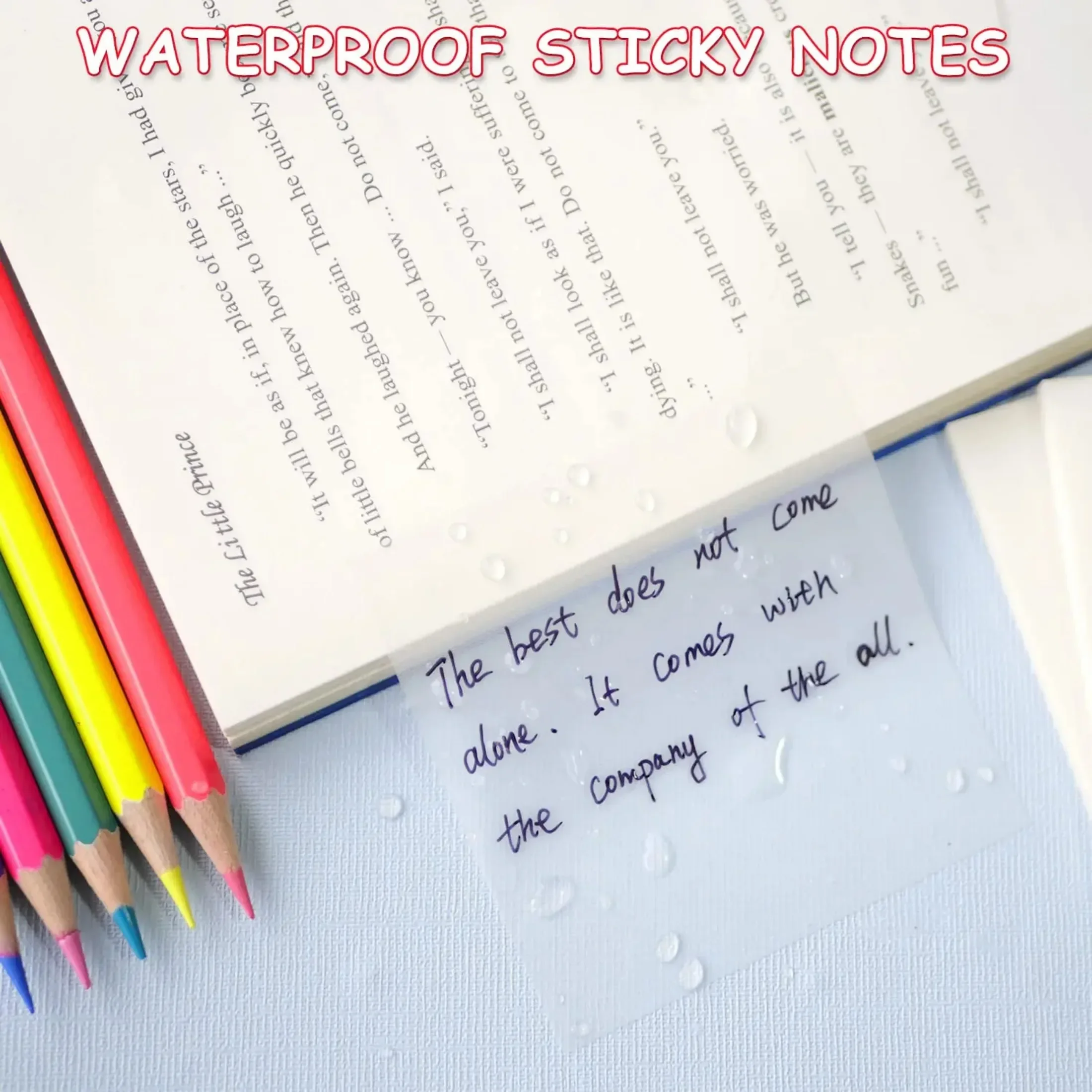 50 Sheets Transparent Sticky Notes See Through Waterproof Self-Adhesive Color Memo Pads for Book Annotation for School,Office