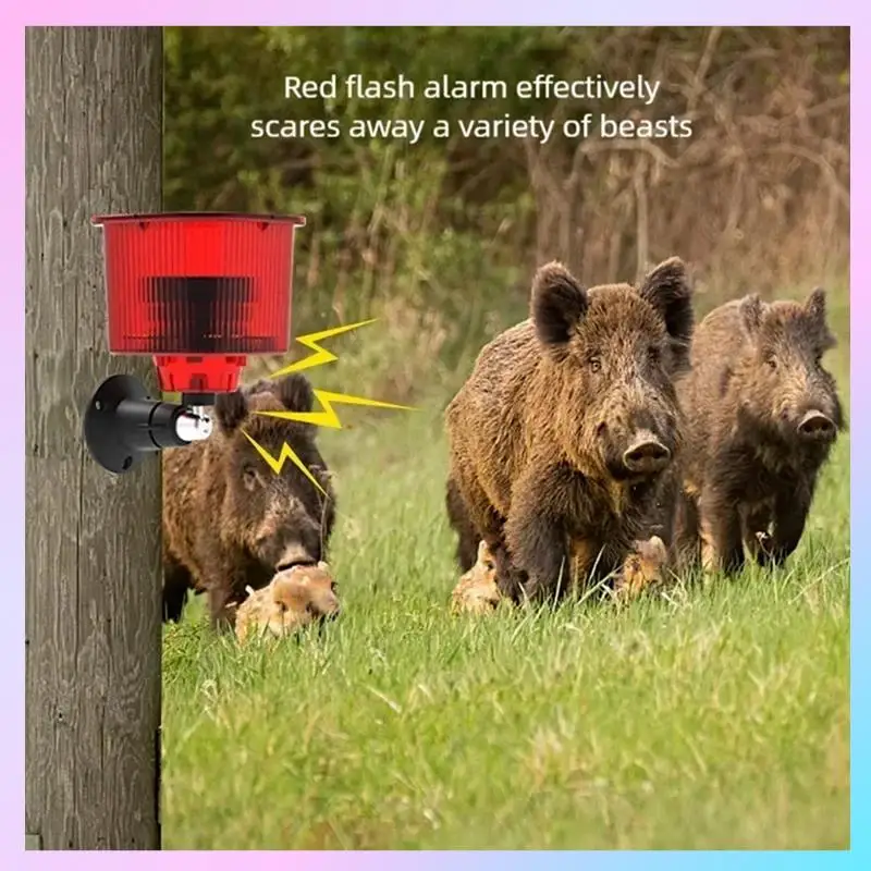 AB25-Solar Powered Allarme Luce Uccello Animale Repllent Sensore di movimento Rivelatore Sirena Stroboscopica per la casa Frutteto Fattoria