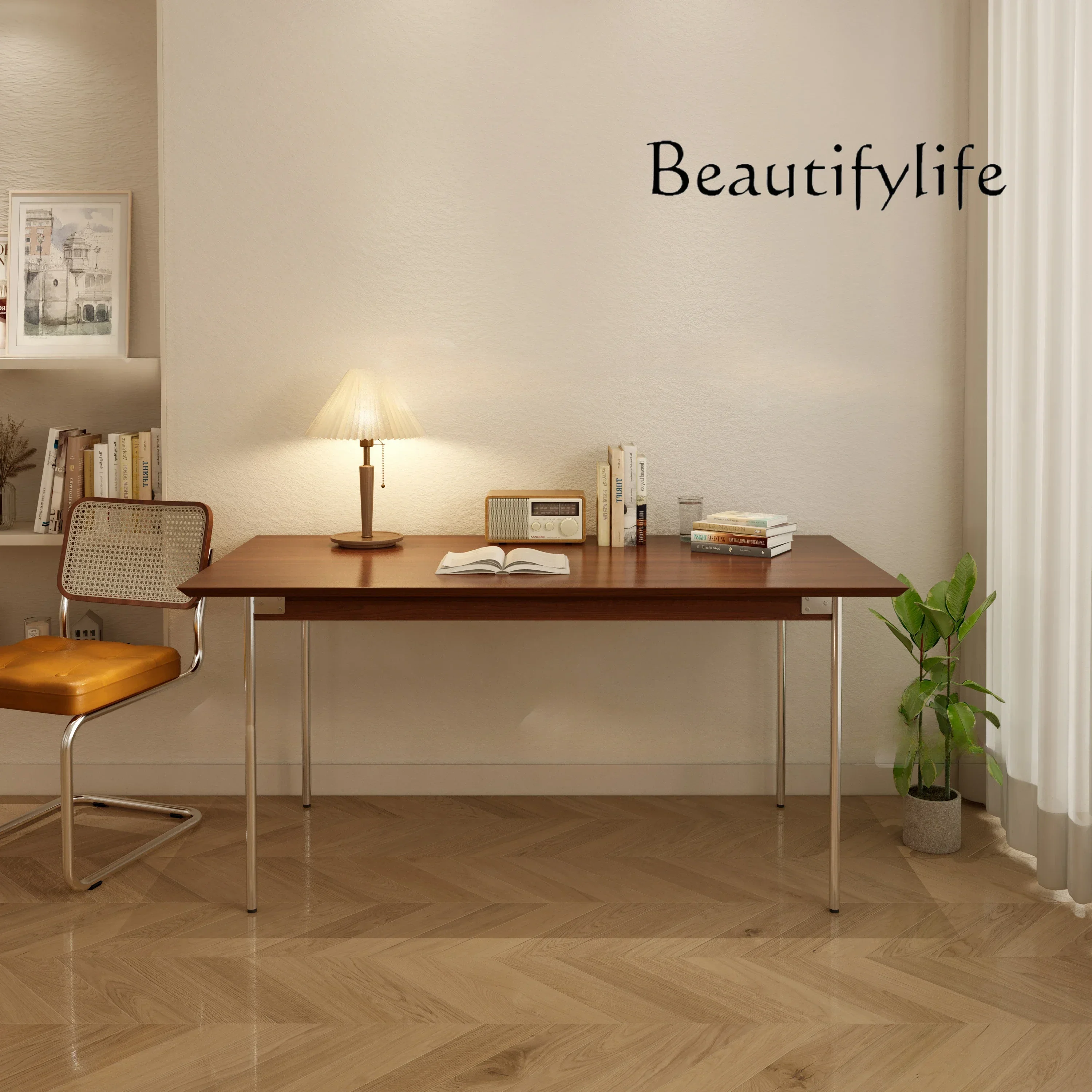 FG26 طاولة طعام من الخشب الصلب على الطراز القديم الاسكندنافي، طاولة مؤتمرات مستطيلة بسيطة #2