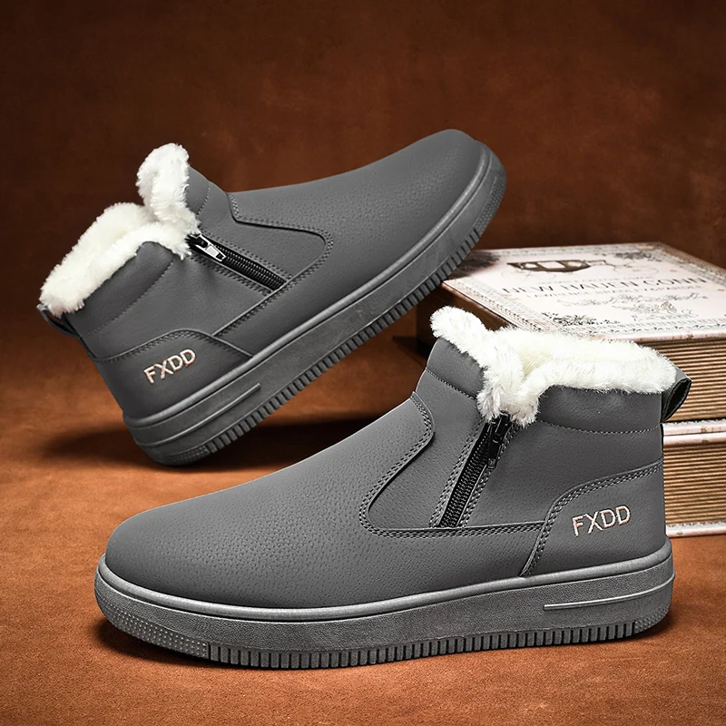 

Men's Winter Cashmere Snow Boots, Warm High-top Anti-slip and Cold-resistant Slip-on Boots, Outdoor Working Cotton Boots