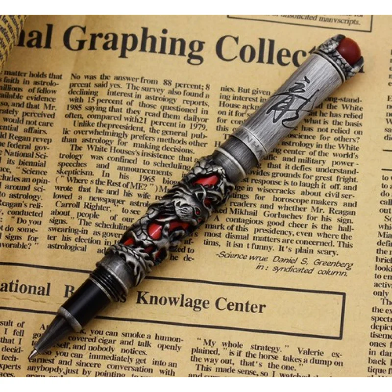 A+ New Jinhao Dragon King Vintage Rollerball Pen Gray  Red Unique Embossing Design