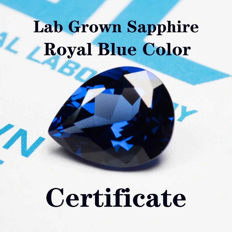 Lab Grown Sapphire Pear Shape Royal Blue Color for Charms Jewelry Making DIY Ring Necklace Earrings Main Materials Certificate