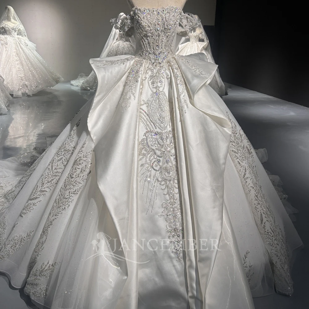 Customized Magnificent White Wedding Dress Scoop Short-sleeved Puffy Skirt Elegant Women's Wedding Dress Vestido de novia