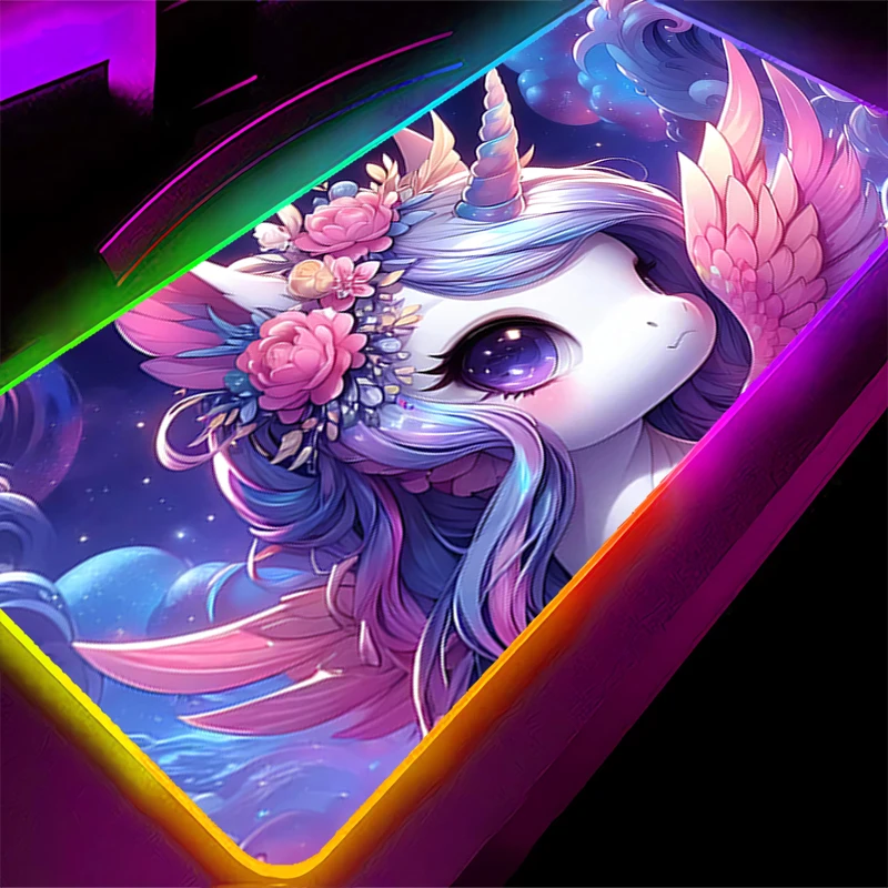 

RGB LED Mouse Pad Unicorn Large Gaming Mats PC Accessories Mousepad HD Rubber Extended Pad Non Slip Desk Mat Laptop Keyboard Pad