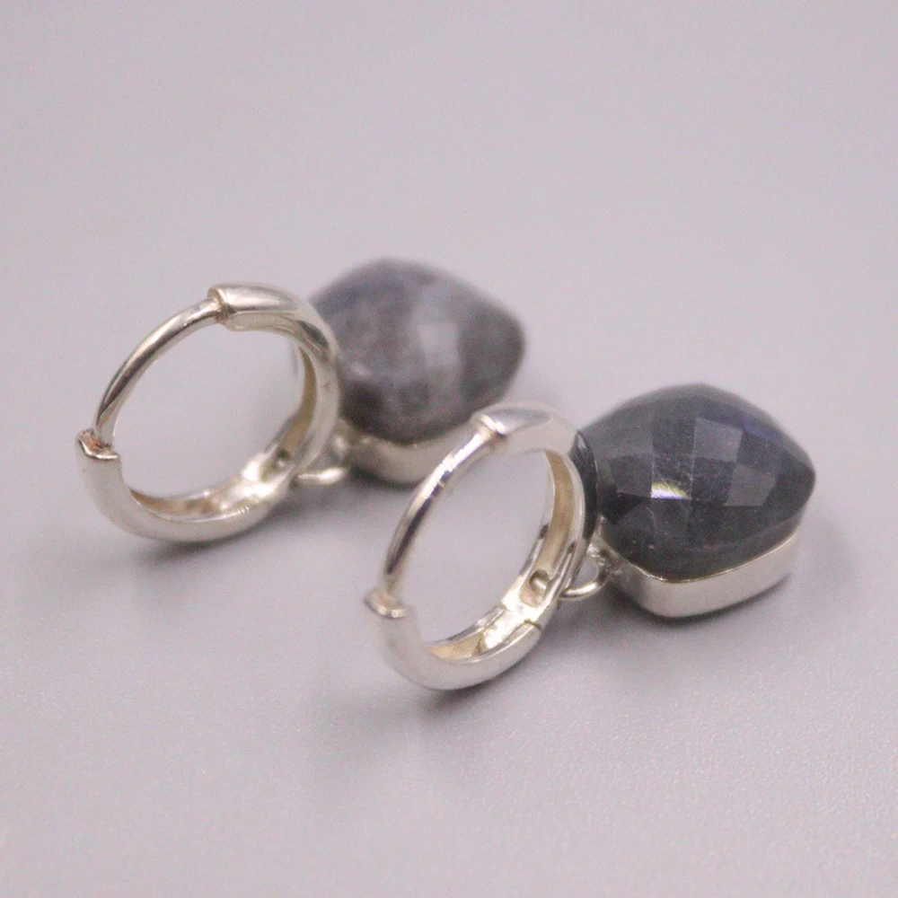 Pure S925 Sterling Silver Purple Black Crystal  Earrings Women 21*8*12.5mm Square Hoop Earrings