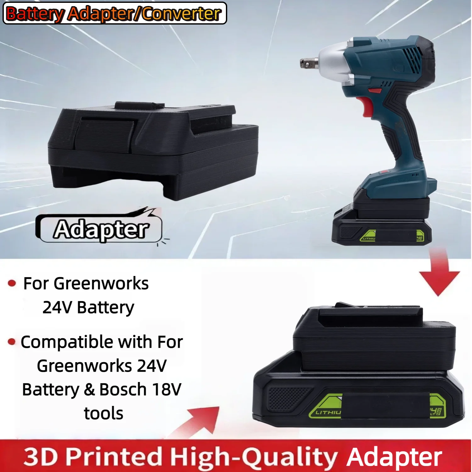

For Greenworks 24V Series Li-ion Battery TO Bosch 18V Series Cordless Power Tools Battery Adapter/Converter(Only Adapter)