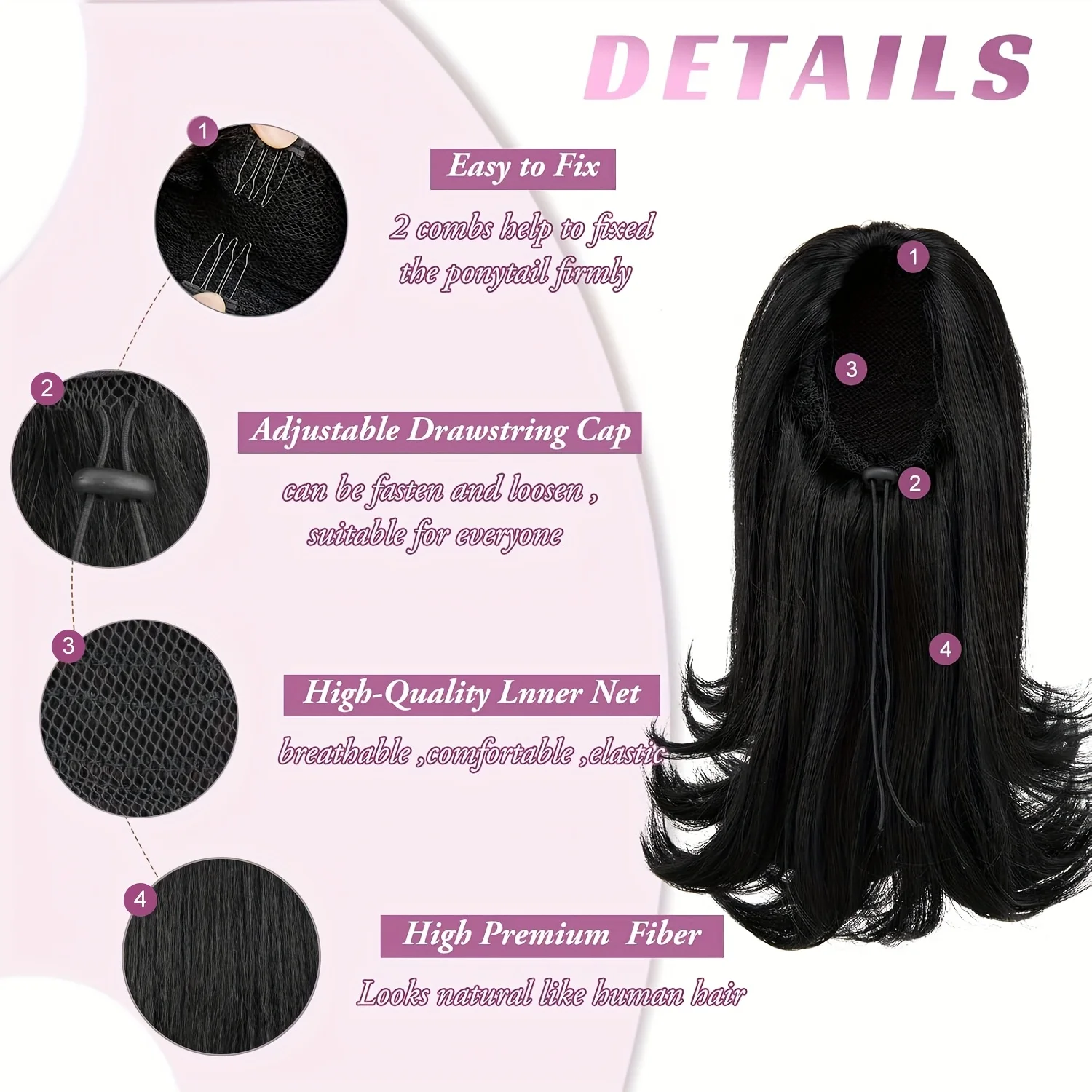 Kinky Straight Drawstring Ponytail Extension for Afro Women Tail Warping Pony Tail Hair Extension Black Ponytail Synthetic