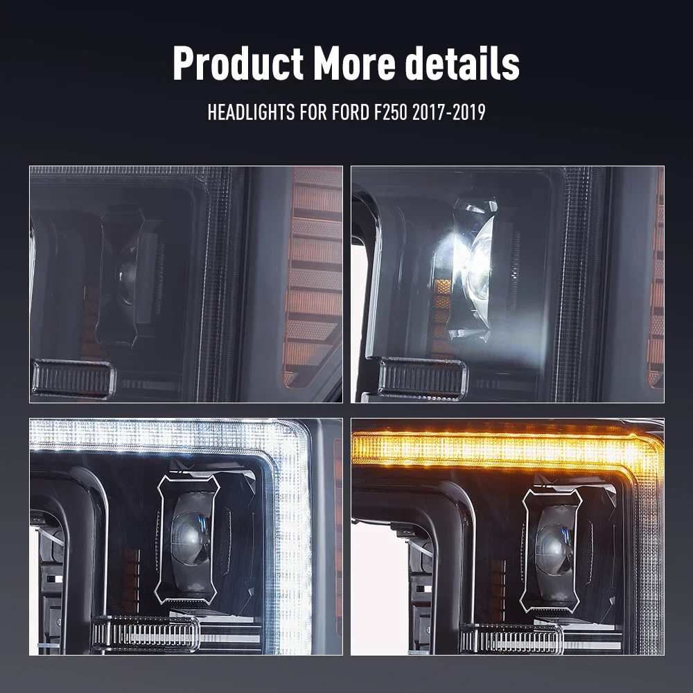 Sepasang Lampu Depan Mobil LED Untuk FORD F250 Lampu Depan 2017-2019 Lampu Depan Depan DRL Lampu Sein Plug and Play