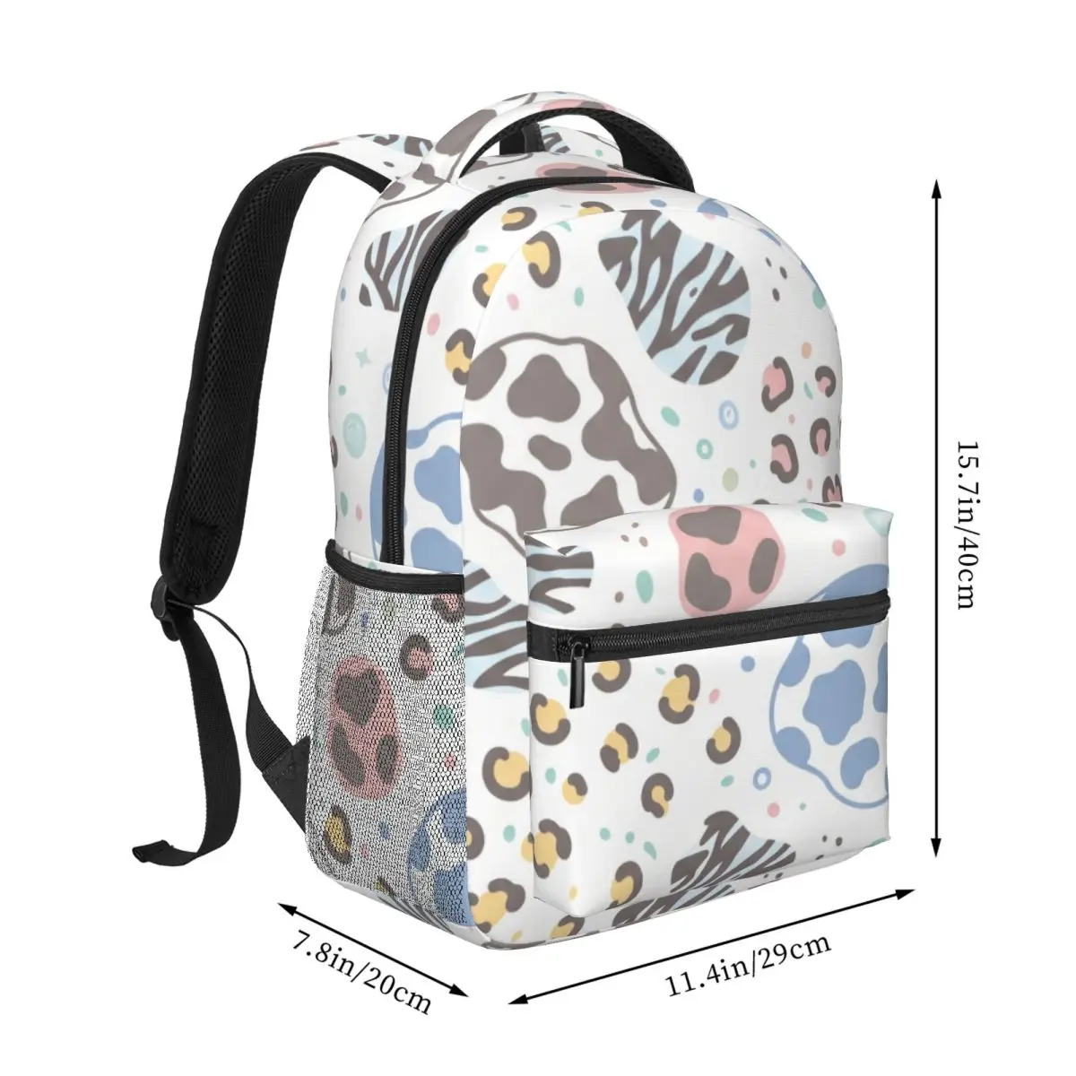 Soft Aesthetic Student Backpack Tossed Cow Spot Leopard Rosette Cute Kawaii Light Ground Sweet Bookbag for Girls Teens Daily Men