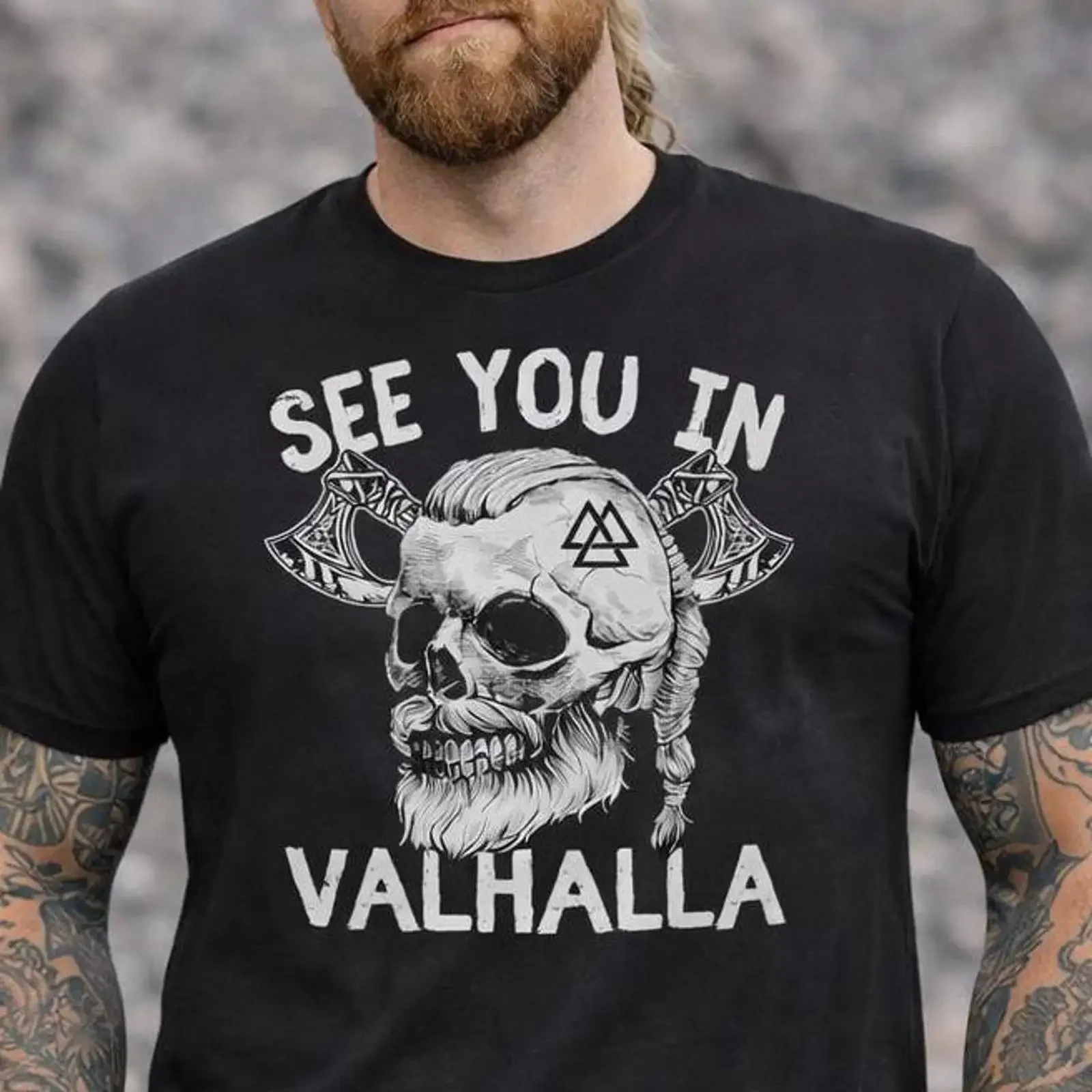See You in Valhalla T Shirt Herren Wikinger Spruch nordisches Krieger Motiv vintage Washed streetwear Breathable Comfortable