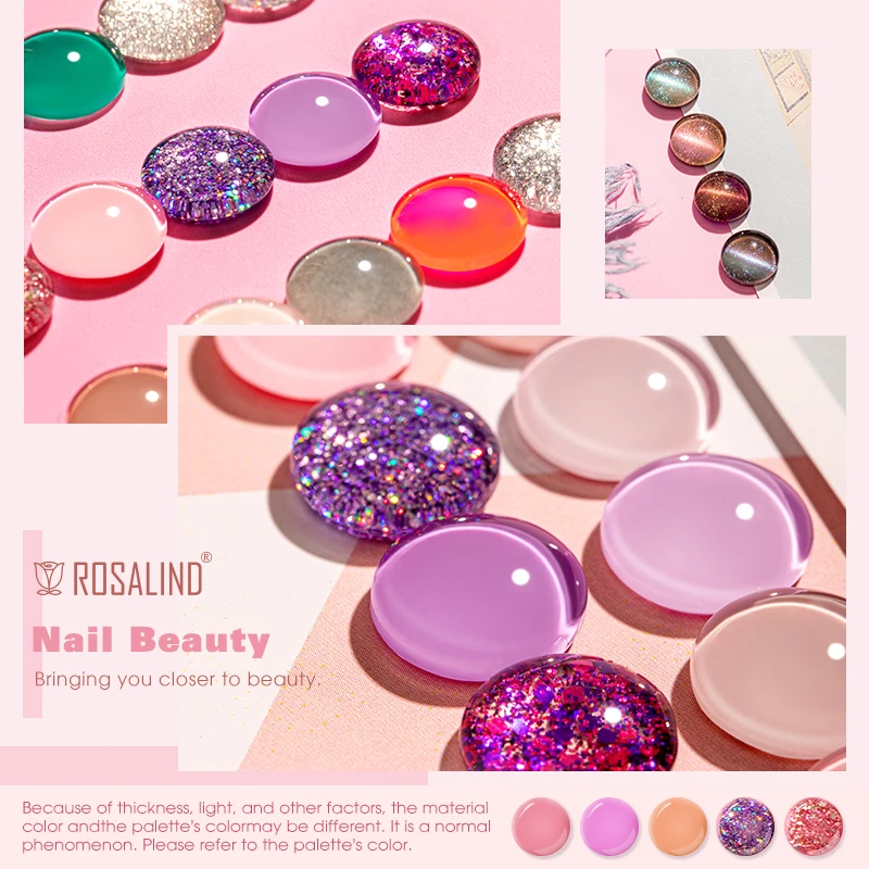 ROSALIND 8 pz/set Bright Gel Nail Polish Set Glitter Color Combo Gel Vernis Base Semi permanente Top Coat UV LED Nail Art Gel