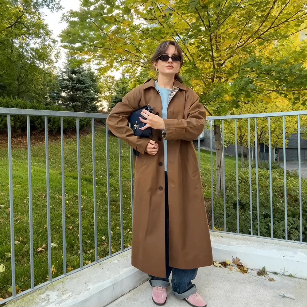 

Двусторонний длинный плащ CharmChant, женский осенний модный элегантный длинный рукав, новые куртки, трендовая верхняя одежда 2025 года, ветровка