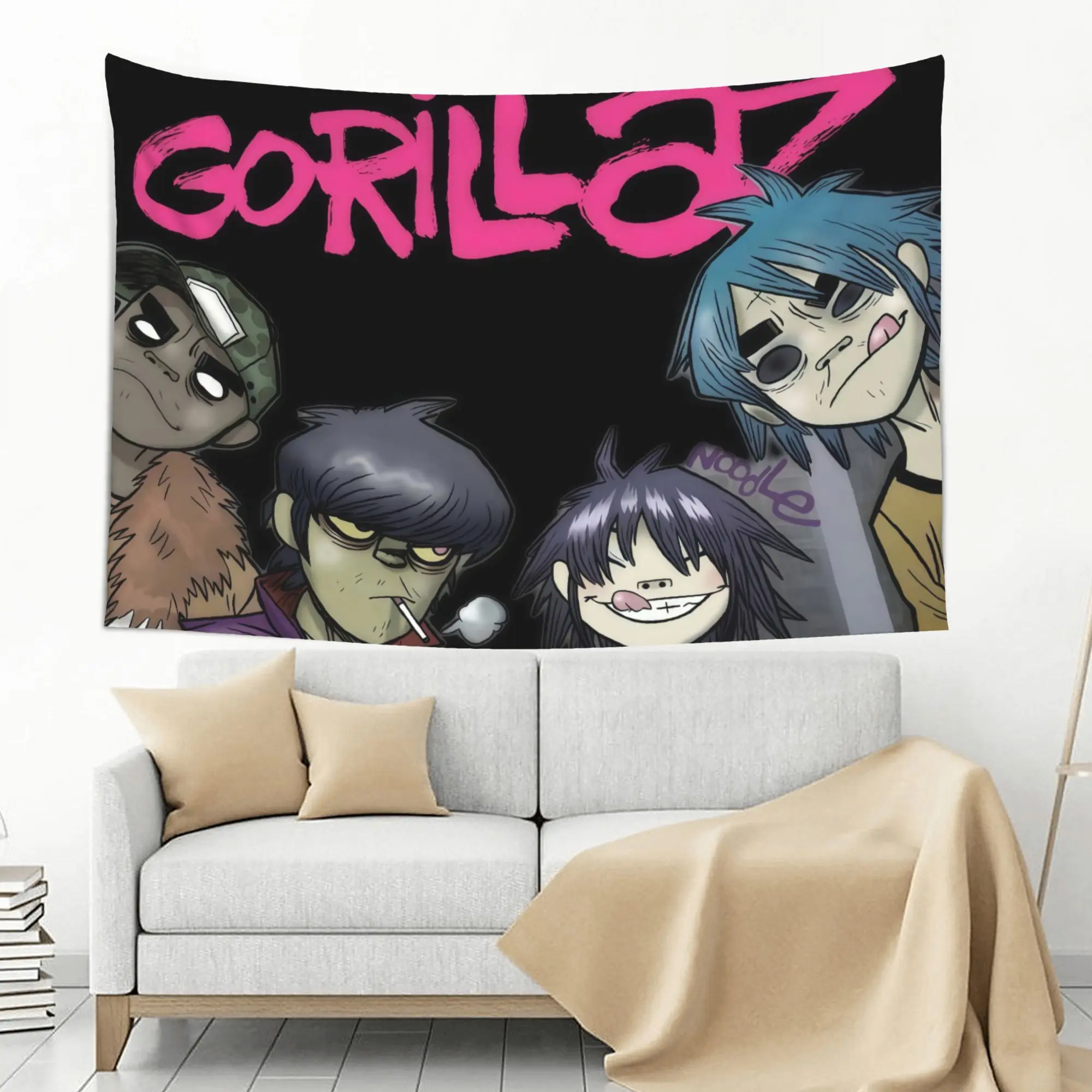 VIKAMA Virtual Band Tapestry Street Punk Style Character Print Hanging Cloth Living Room Background Wall Music Lover