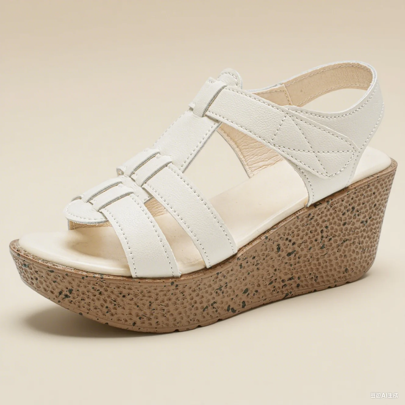 Sandálias femininas retrô de verão com alça cruzada e velcro, salto cunha, sola grossa, 7cm, sandálias de praia femininas