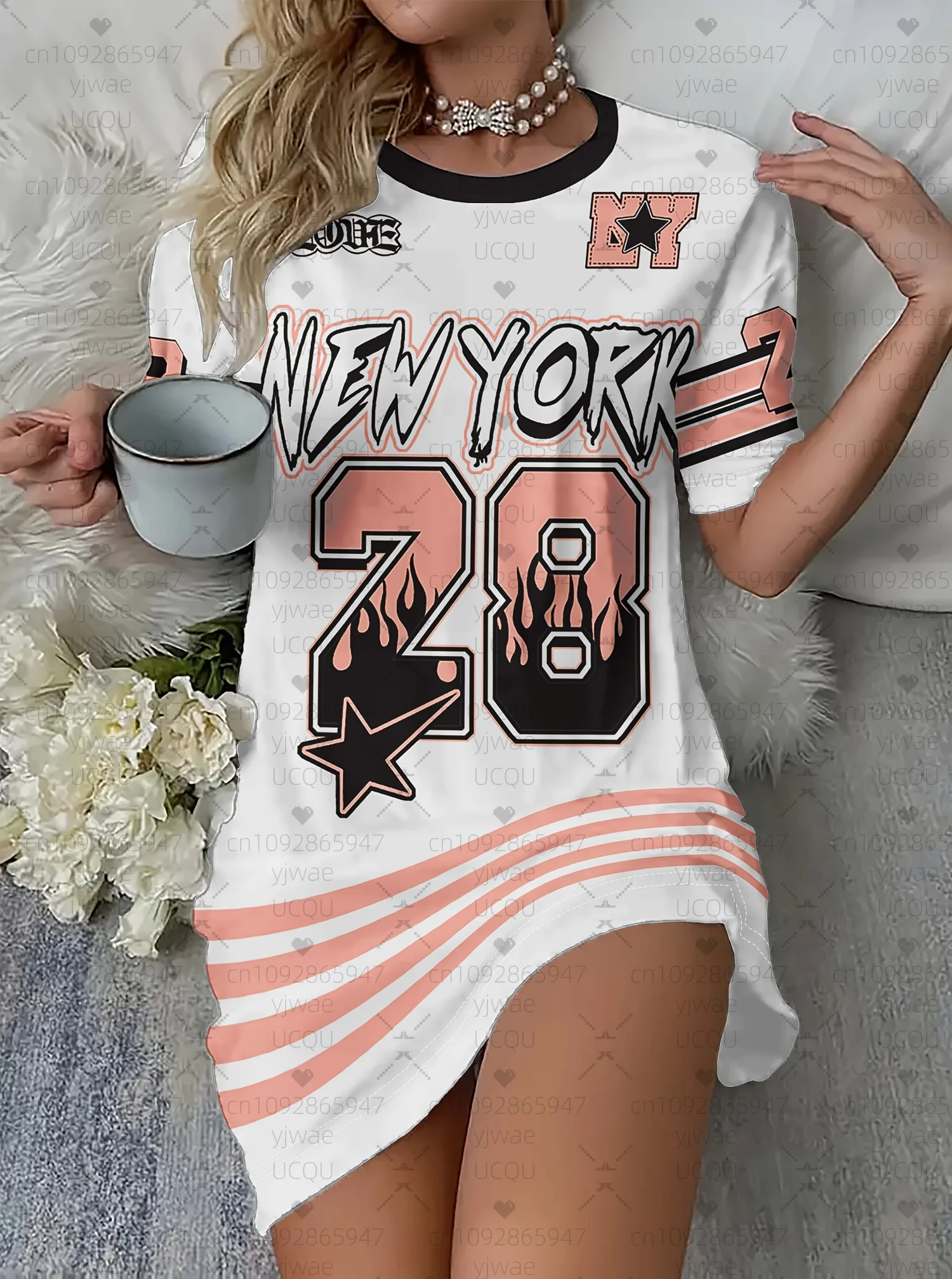 2025 été femmes T-Shirt robe décontracté NEW YORK NO.28 imprimé col rond dame à manches courtes pull robes femmes vêtements