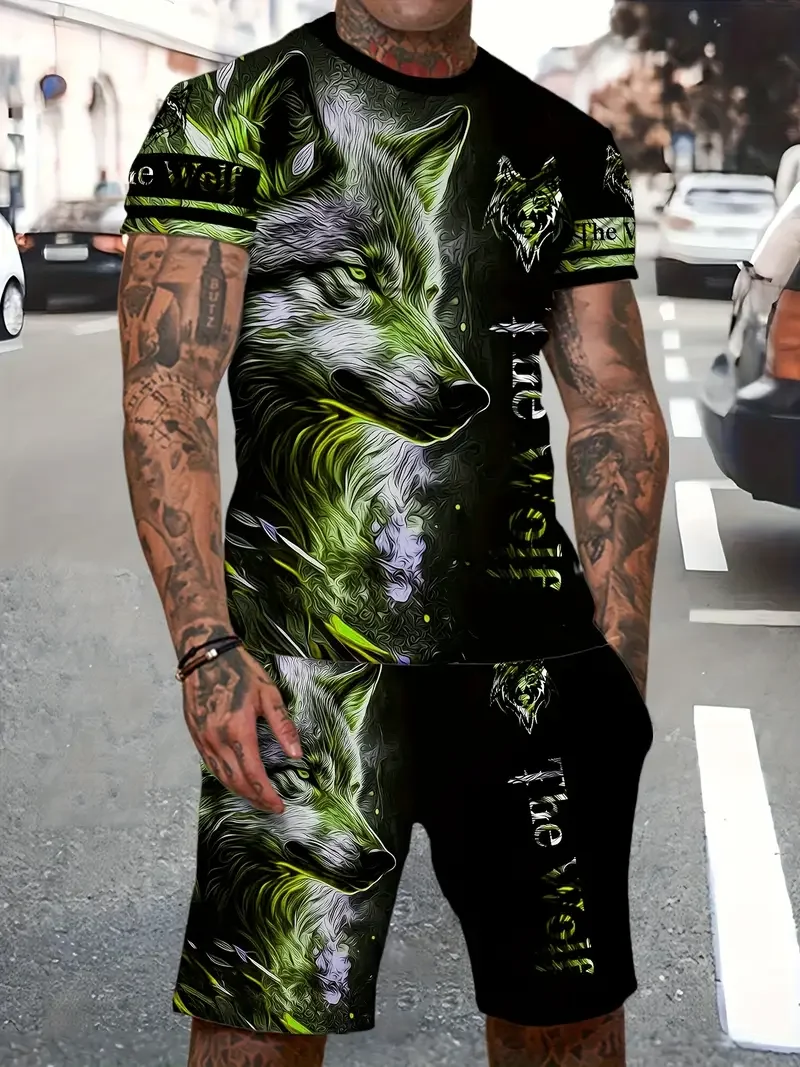 

Lion King Pattern Men's T-shirt Collection 3D Printed Summer Animal Clothing Short Sleeves And Shorts 2 Casual Fashion Piece Set