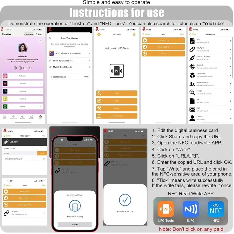 بطاقات NFC الرقمية الفاخرة من خشب الكرز NFC215 علامات NFC لمراجعة Google Instagram Facebook WhatsApp #6