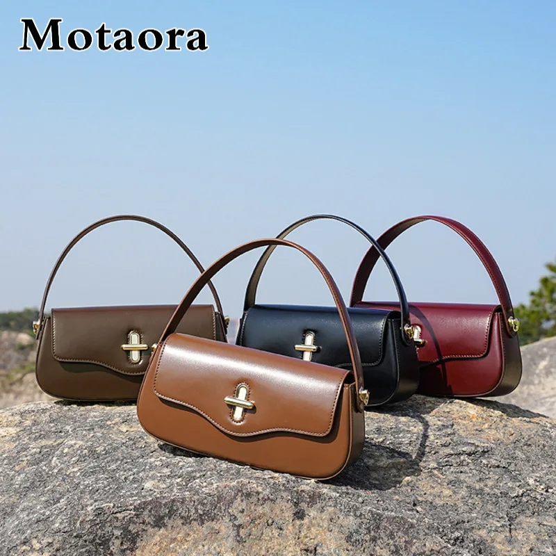 

MOTAORA Women's Designer Shoulder Bag Genuine Cow Leather Retro Office Handbag Ladies Top Grain Leather Crossbody Bag Purse