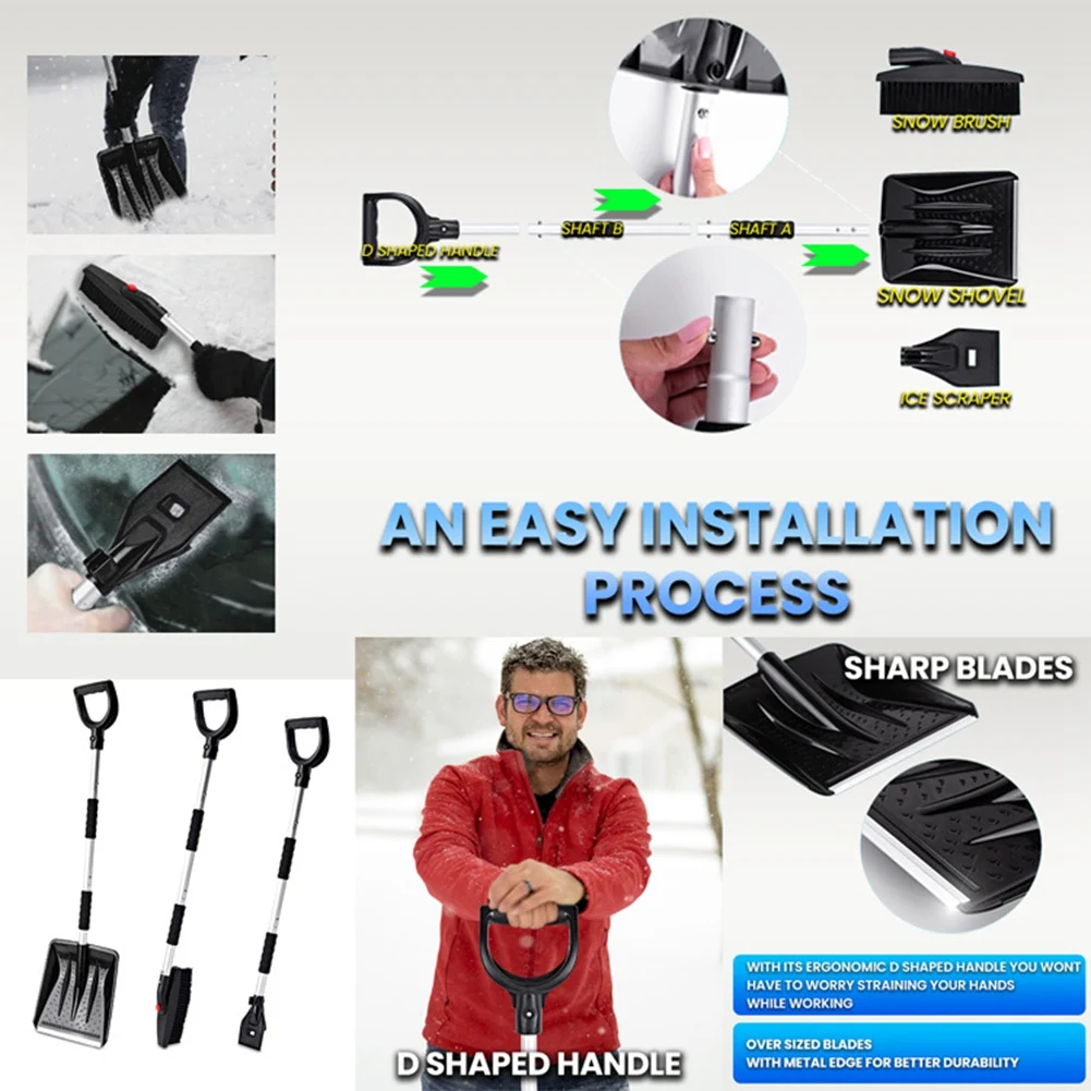 

【Горящее предложение】Набор лопаток для снега 3-в-1, складной скребок для снежной щетки, комплект для зимнего удаления снега, автомобильный скребок для льда, скребок для лобового стекла
