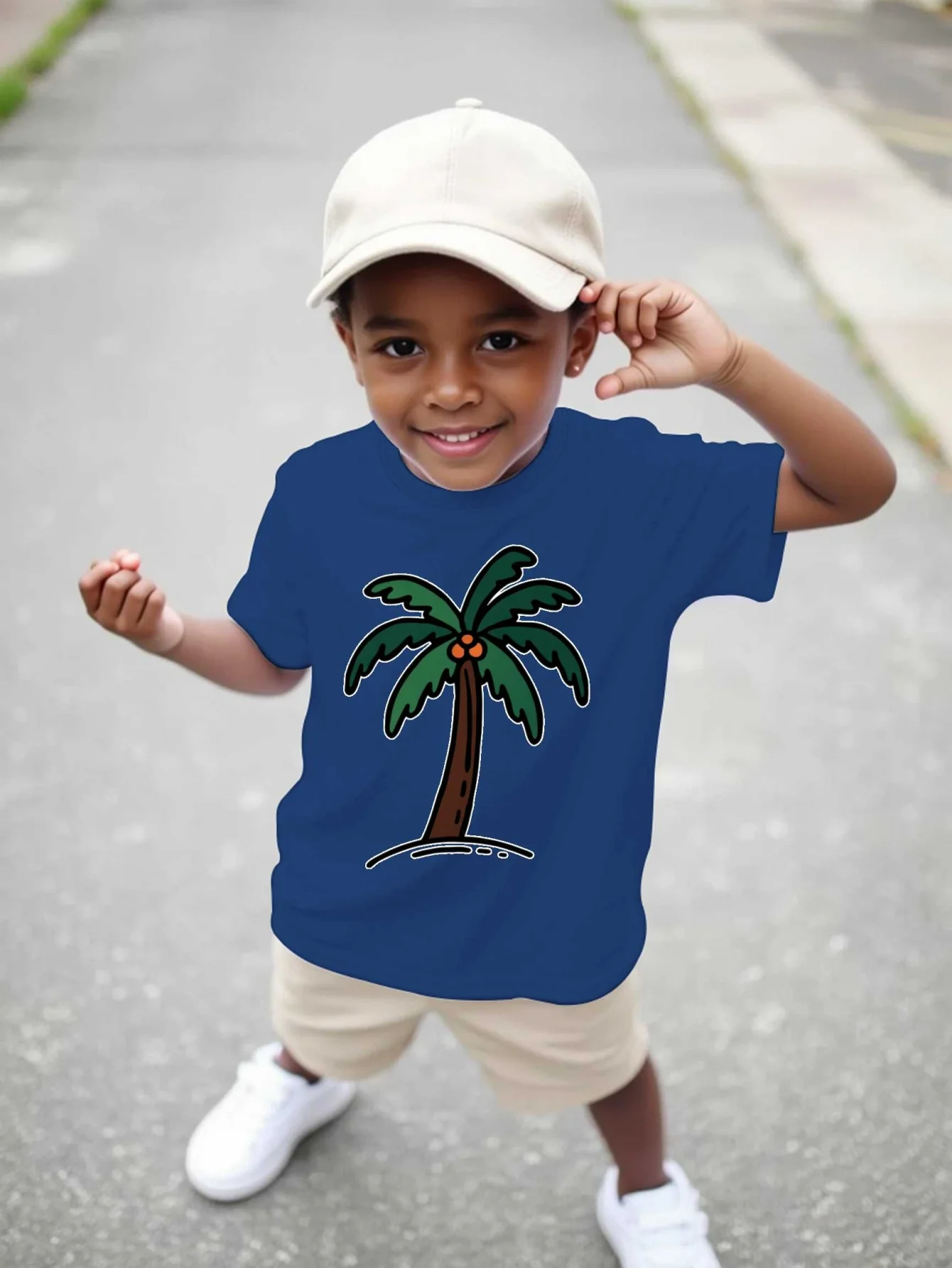 Cartoon Coconut Palm Tree Tropical Summer Plant Graphic Print T Shirt Family Matching Boys Girls Kids Short Sleeve Daily Tees